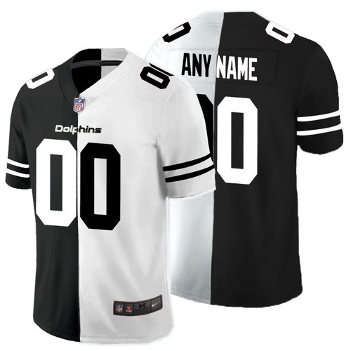 Men's Miami Dolphins Customized Black And White Split Stitched Limited Jersey